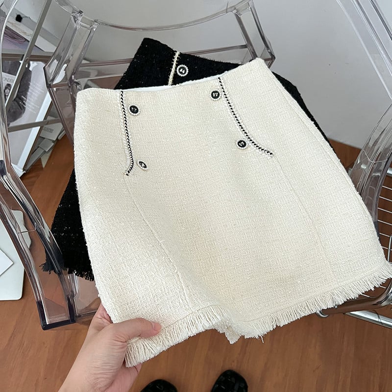 2023-as tweed rövid szoknyák y2k őszi és téli szoknyák, női magas derekú, tömör vintage mini Skrits A-vonalú ruházat