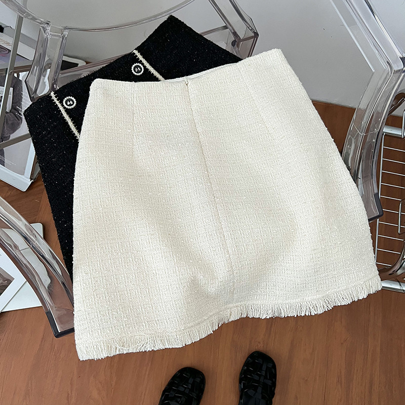 2023-as tweed rövid szoknyák y2k őszi és téli szoknyák, női magas derekú, tömör vintage mini Skrits A-vonalú ruházat