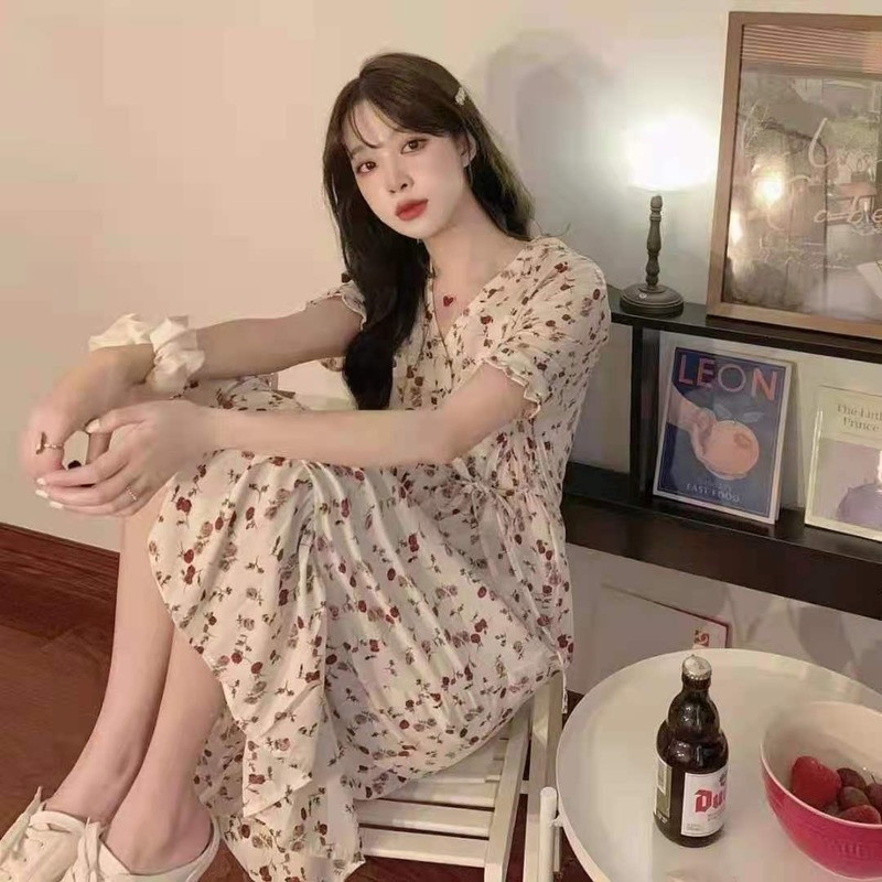 Suknelė Moteriška Korėjietiška Saldus Stilius Gėlėtas V formos kaklelis Fėjos Laisvalaikis Merginos Mielos Išlenktais kraštais Visoms tinka prerijos Prašmatnus Pilvas Elegantiškas paauglys