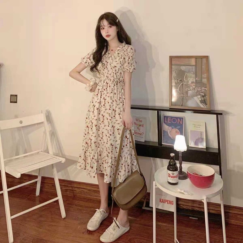 Suknelė Moteriška Korėjietiška Saldus Stilius Gėlėtas V formos kaklelis Fėjos Laisvalaikis Merginos Mielos Išlenktais kraštais Visoms tinka prerijos Prašmatnus Pilvas Elegantiškas paauglys