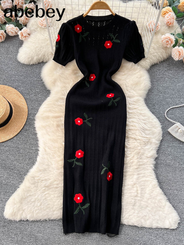 Tamborētas kleitas adītas izgrieztas kleitas Jurk Dames pludmales kleitas sievietēm 2023. gada īsām piedurknēm sieviešu kleita Vestidos Mujer Maxi gara kleita