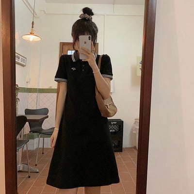 Dámske šaty leto 2023, nové úzke šaty s golierom POLO, krátkym rukávom, elegantné biele ležérne tričko s sukňou, priliehavé šaty