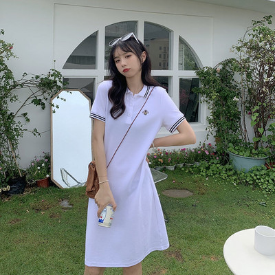 Dámske šaty leto 2023, nové úzke šaty s golierom POLO, krátkym rukávom, elegantné biele ležérne tričko s sukňou, priliehavé šaty