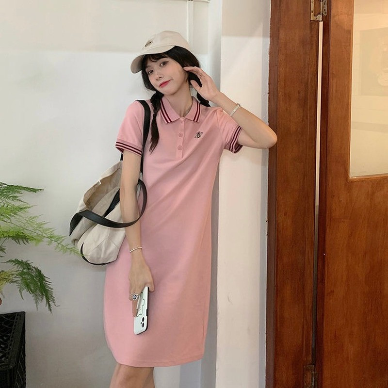 Dámske šaty leto 2023, nové úzke šaty s golierom POLO, krátkym rukávom, elegantné biele ležérne tričko s sukňou, priliehavé šaty
