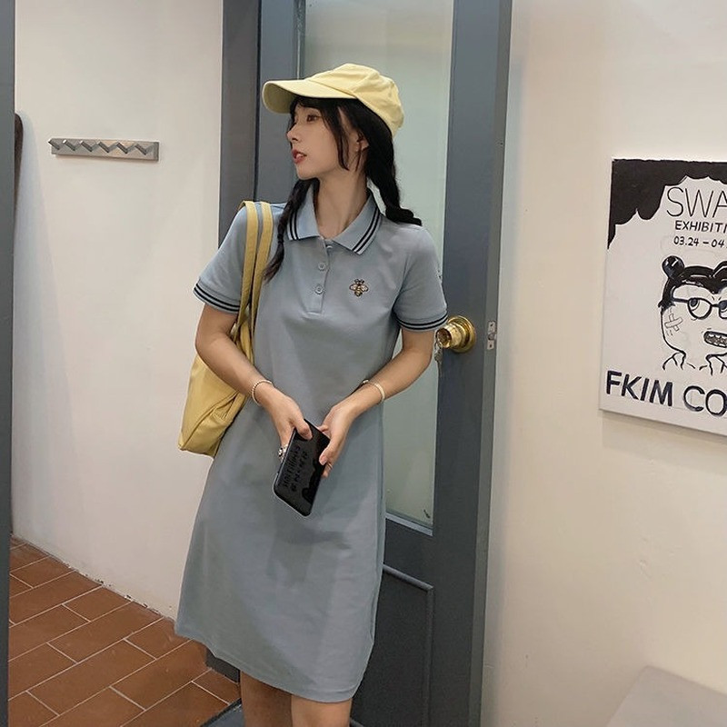 Dámske šaty leto 2023, nové úzke šaty s golierom POLO, krátkym rukávom, elegantné biele ležérne tričko s sukňou, priliehavé šaty