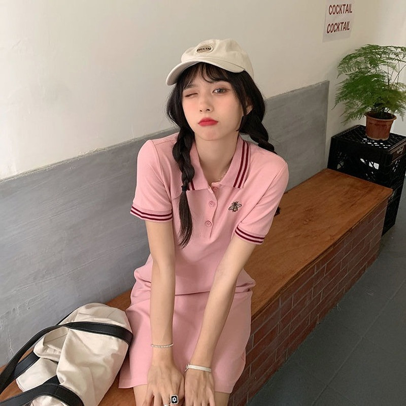 Dámske šaty leto 2023, nové úzke šaty s golierom POLO, krátkym rukávom, elegantné biele ležérne tričko s sukňou, priliehavé šaty