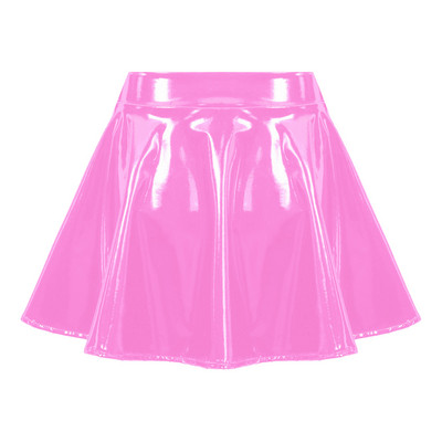 Női fényes lakkbőr kiszélesedő miniszoknya táncelőadás láthatatlan cipzáras A vonalú miniszoknyák Clubwear Cosplay jelmez