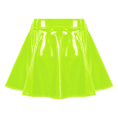 Női fényes lakkbőr kiszélesedő miniszoknya táncelőadás láthatatlan cipzáras A vonalú miniszoknyák Clubwear Cosplay jelmez