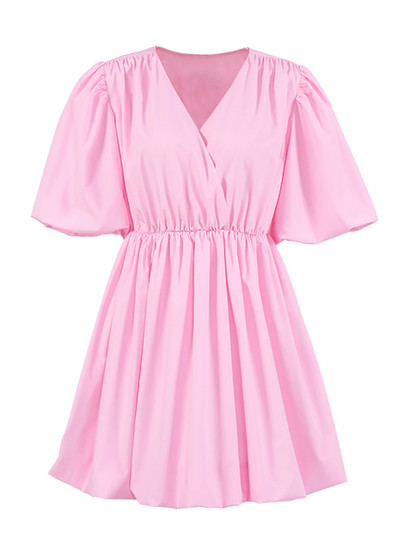 OOTN divatos alkalmi rövid ruhák női 2022-es lámpás ujjú, V-nyakú szexi fehér ruha nyári elegáns, redőzött A-vonalú női ruha