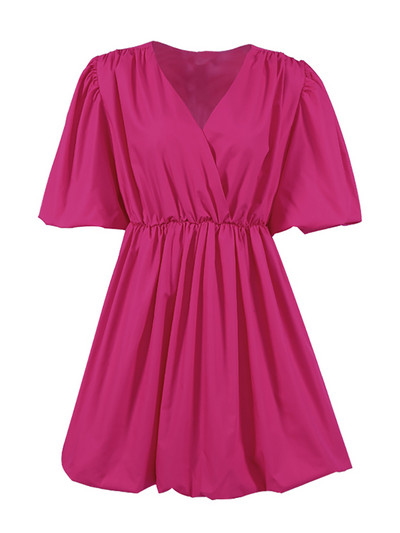 OOTN divatos alkalmi rövid ruhák női 2022-es lámpás ujjú, V-nyakú szexi fehér ruha nyári elegáns, redőzött A-vonalú női ruha