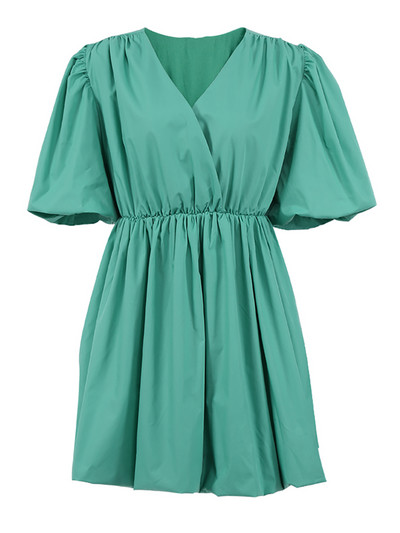 OOTN divatos alkalmi rövid ruhák női 2022-es lámpás ujjú, V-nyakú szexi fehér ruha nyári elegáns, redőzött A-vonalú női ruha