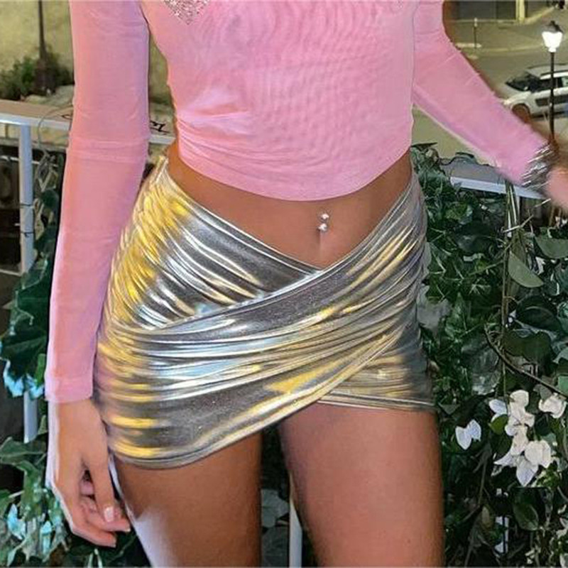 Seksīgi sudraba krusta šauri, mazi svārki sievietēm, īsi svārki uz gurniem, 2023. gada vasaras pludmales Lolitas pasaku grunge apģērbi