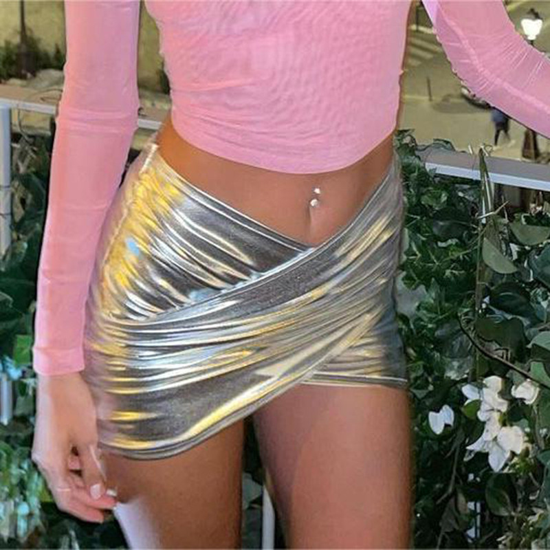 Seksīgi sudraba krusta šauri, mazi svārki sievietēm, īsi svārki uz gurniem, 2023. gada vasaras pludmales Lolitas pasaku grunge apģērbi