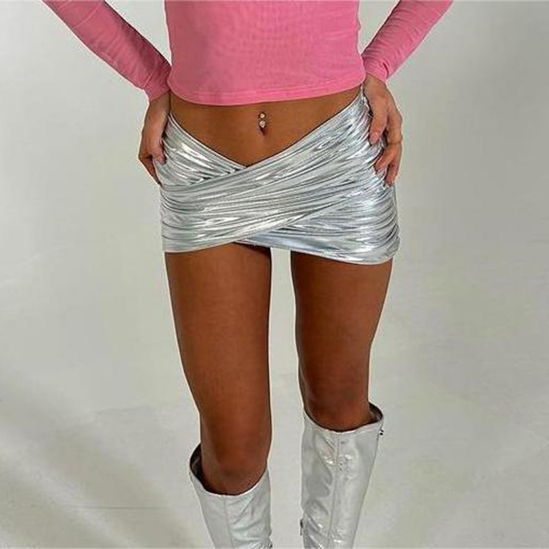 Seksīgi sudraba krusta šauri, mazi svārki sievietēm, īsi svārki uz gurniem, 2023. gada vasaras pludmales Lolitas pasaku grunge apģērbi