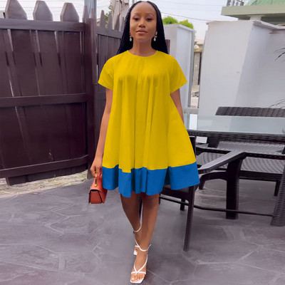 CM.YAYA Vintage sieviešu savārstījums ar īsām piedurknēm ar O veida kakla izgriezumu, brīva kleita Babydoll 2023. gada pavasara vasaras INS modes kleitas Vestidos