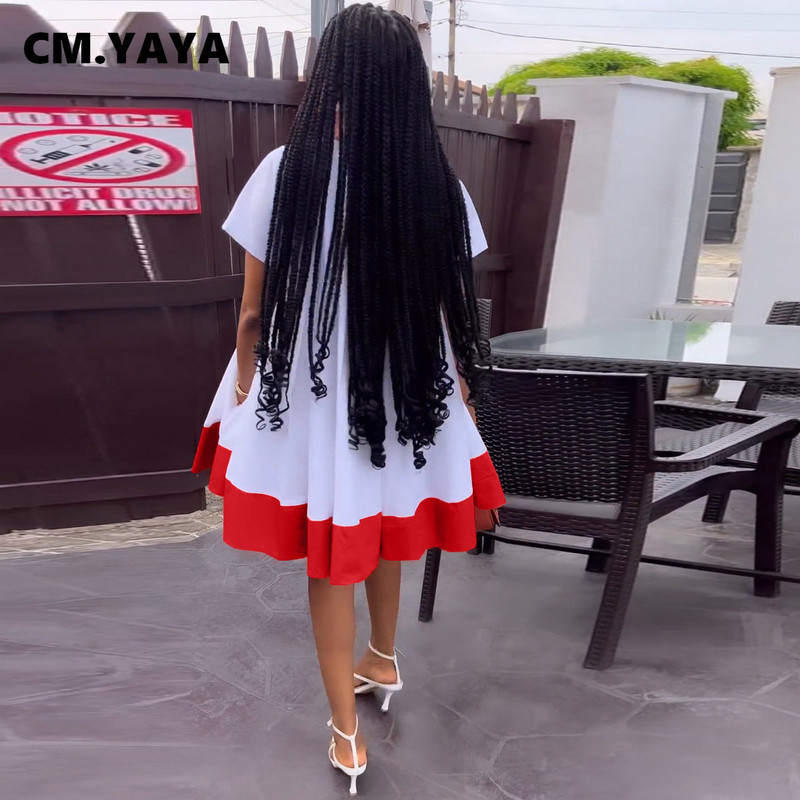 CM.YAYA Vintage sieviešu savārstījums ar īsām piedurknēm ar O veida kakla izgriezumu, brīva kleita Babydoll 2023. gada pavasara vasaras INS modes kleitas Vestidos