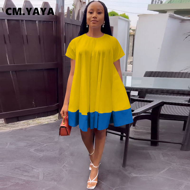 CM.YAYA Vintage sieviešu savārstījums ar īsām piedurknēm ar O veida kakla izgriezumu, brīva kleita Babydoll 2023. gada pavasara vasaras INS modes kleitas Vestidos