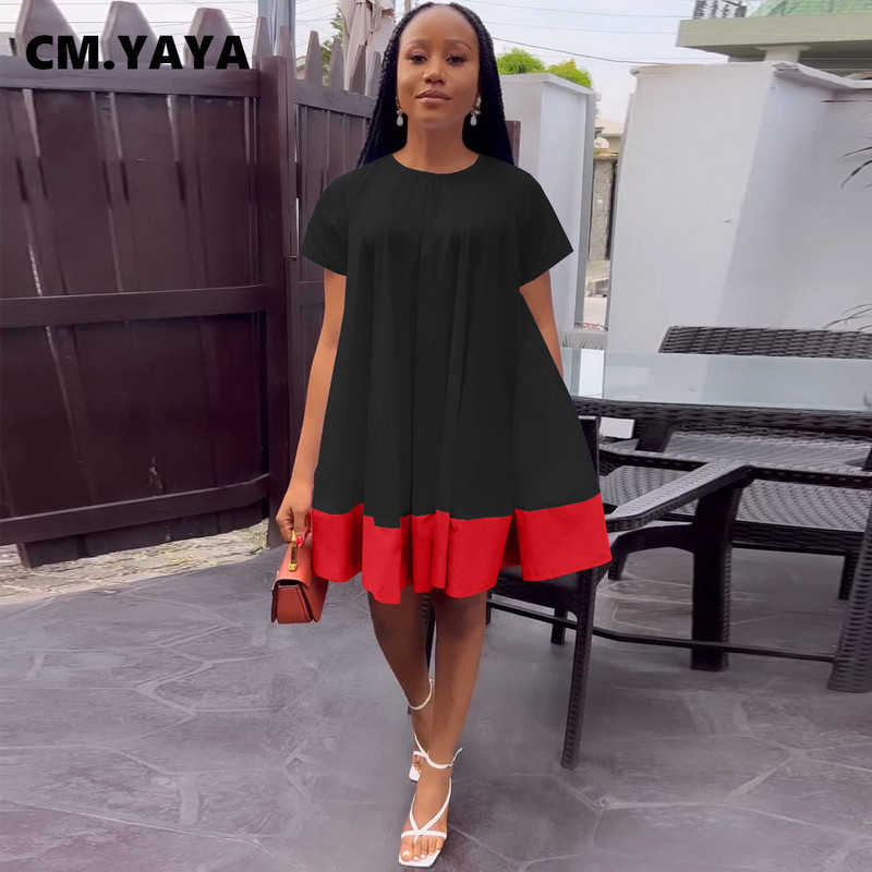 CM.YAYA Vintage sieviešu savārstījums ar īsām piedurknēm ar O veida kakla izgriezumu, brīva kleita Babydoll 2023. gada pavasara vasaras INS modes kleitas Vestidos