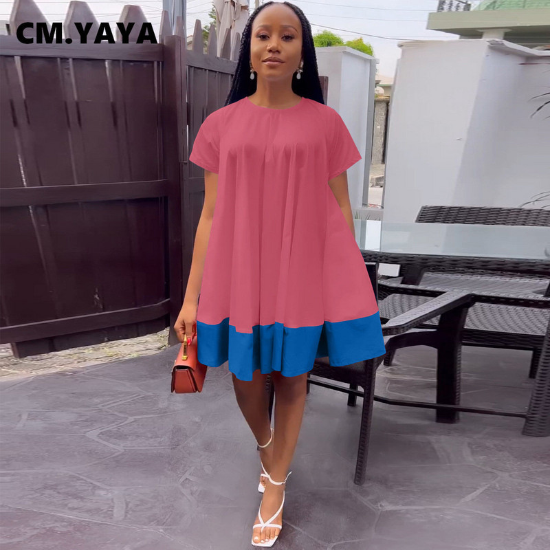 CM.YAYA Vintage sieviešu savārstījums ar īsām piedurknēm ar O veida kakla izgriezumu, brīva kleita Babydoll 2023. gada pavasara vasaras INS modes kleitas Vestidos