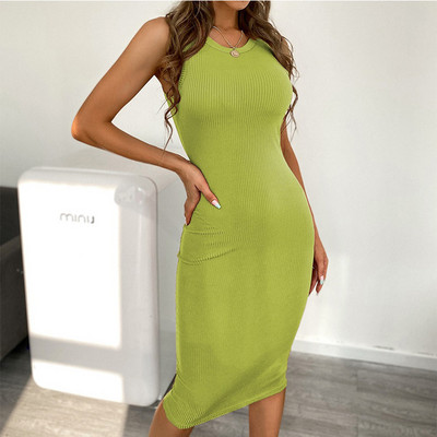 Szexi, oldalra osztott midi ruha Női Party Club Ujjatlan pamut tömör ruhák Divatos nyári utcai női napruha G1760