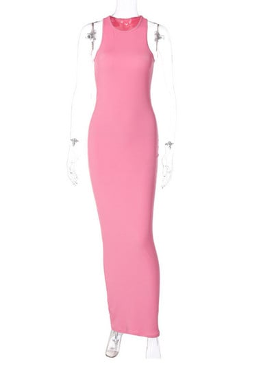 Szexi, oldalra osztott midi ruha Női Party Club Ujjatlan pamut tömör ruhák Divatos nyári utcai női napruha G1760