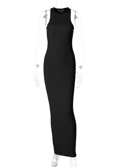 Szexi, oldalra osztott midi ruha Női Party Club Ujjatlan pamut tömör ruhák Divatos nyári utcai női napruha G1760