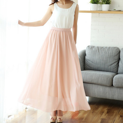 Ženske duge suknje od šifona za ljeto 2022. Suknje A-kroja Ženske elastične maksi suknje visokog struka Elegantne jednobojne suknje Femme Streetwear