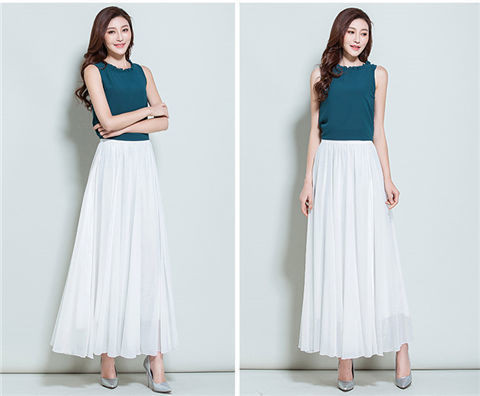 2022 nyári női sifon hosszú szoknya A-vonalú szoknyák női elasztikus magas derekú maxi szoknyák Elegáns tömör szoknyák Femme Streetwear