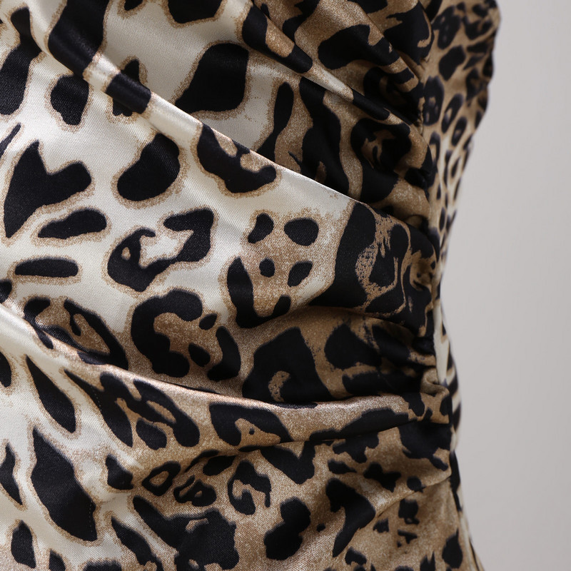 Seksi haljina s naramenicama s leopardovim uzorkom Mini haljina a-kroja bez leđa, modni vestidos za zabave s visokim strukom