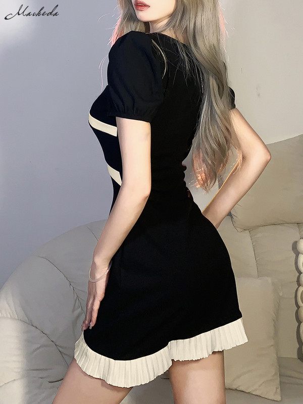 Mecheda Retro kontrastses värvis ruudukujuline krae minikleit naistele suvine nišš Babes Šikk õhuke lühikeste varrukatega õhuke seelik Daami tänavarõivad