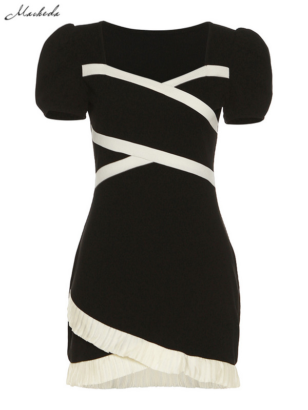 Mecheda Retro kontrastses värvis ruudukujuline krae minikleit naistele suvine nišš Babes Šikk õhuke lühikeste varrukatega õhuke seelik Daami tänavarõivad