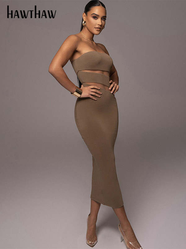 Hawthaw sieviešu modes apģērbi bez siksnām Bodycon Party Club Streetwear, melna vidēja izmēra kleita 2023. gada vasaras apģērbu vairumtirdzniecības preces biznesam