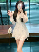 Fehér ruhák Női Mini Fodor Temper Flare Ujj Tömör Princess Alkalmi francia Stílus Gyengéd Tavaszi Elegáns Teljesen passzoló Puha Édes