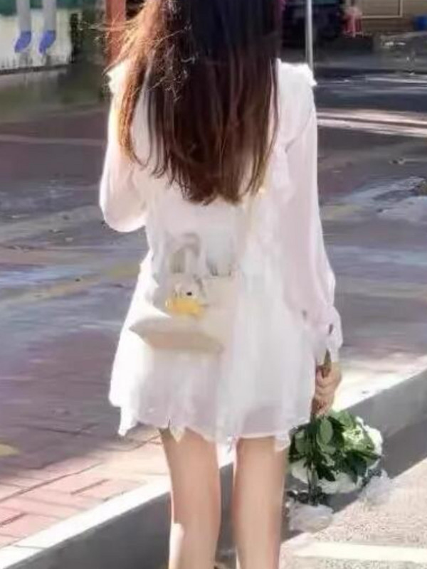 Fehér ruhák Női Mini Fodor Temper Flare Ujj Tömör Princess Alkalmi francia Stílus Gyengéd Tavaszi Elegáns Teljesen passzoló Puha Édes