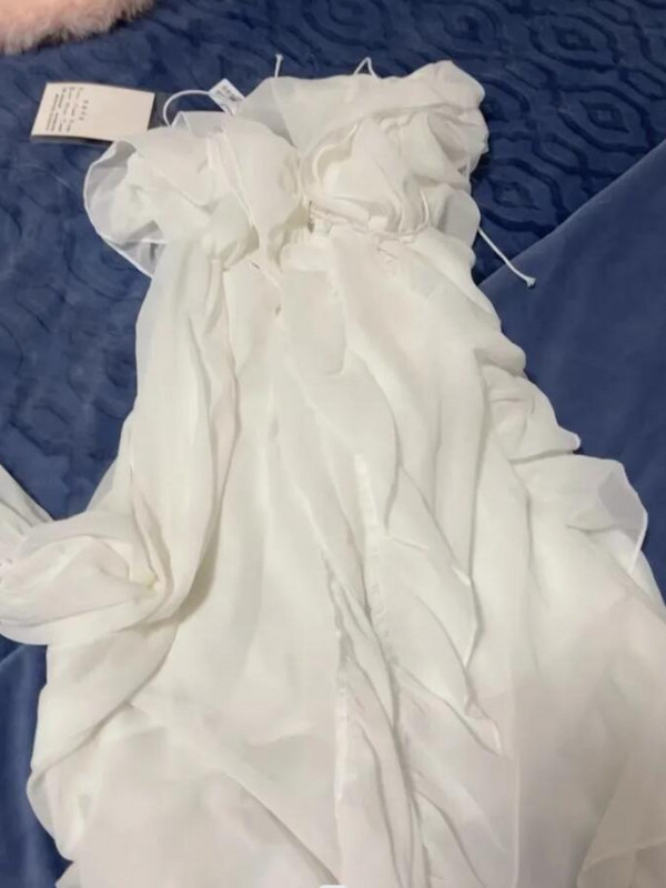 Fehér ruhák Női Mini Fodor Temper Flare Ujj Tömör Princess Alkalmi francia Stílus Gyengéd Tavaszi Elegáns Teljesen passzoló Puha Édes