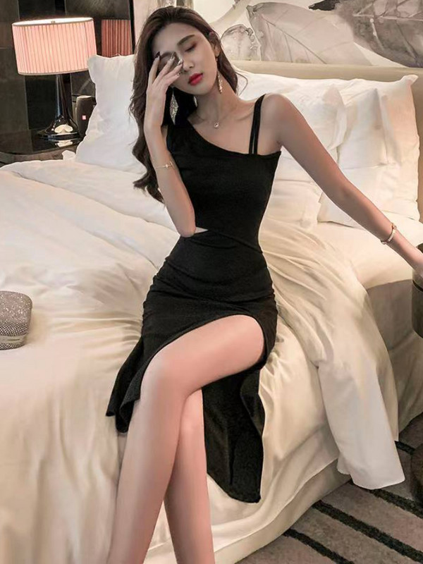 Szexi ruhák Női Oldalra vágott Elegáns Szabálytalan Vékony Party Nyári Ujjatlan Térdig Elegáns Alkalmi Vintage Ins Divat Vestidos