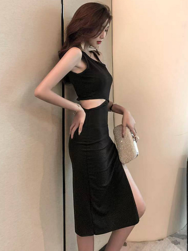 Szexi ruhák Női Oldalra vágott Elegáns Szabálytalan Vékony Party Nyári Ujjatlan Térdig Elegáns Alkalmi Vintage Ins Divat Vestidos