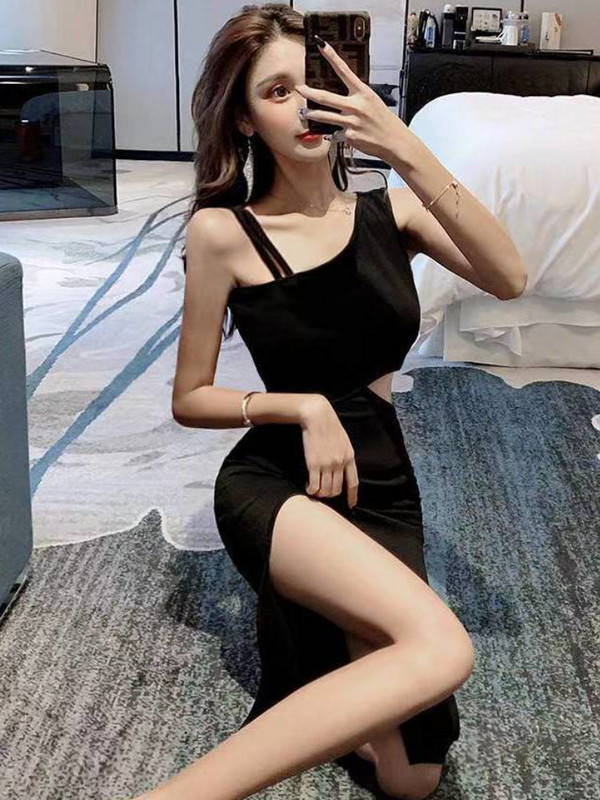 Szexi ruhák Női Oldalra vágott Elegáns Szabálytalan Vékony Party Nyári Ujjatlan Térdig Elegáns Alkalmi Vintage Ins Divat Vestidos