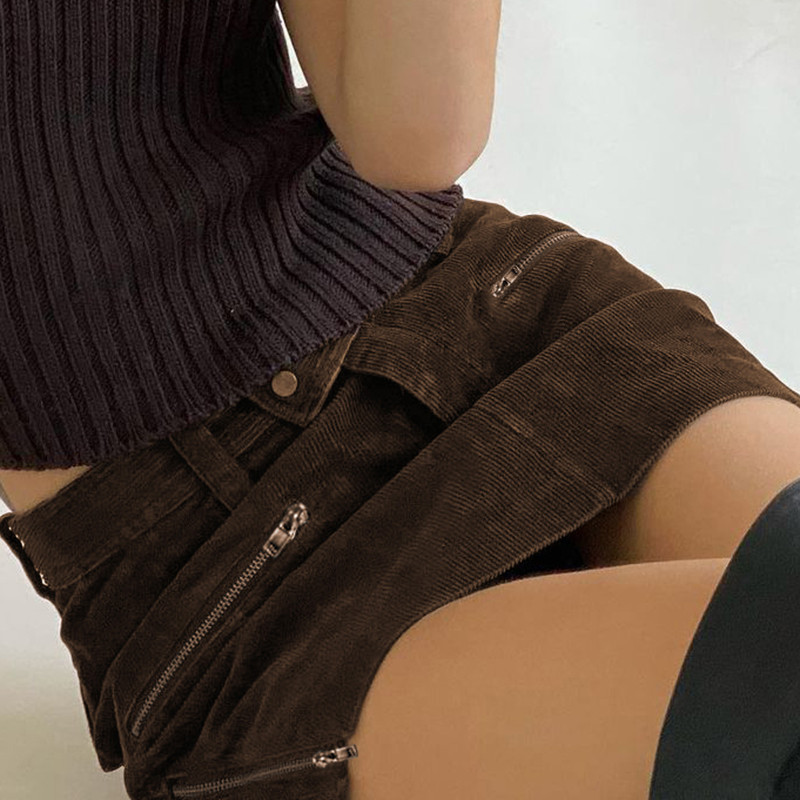 Y2K Fairycore jauks rāvējslēdzēja dizains taisni svārki Preppy vintage velveta mini svārki 00. gadu estētika Harajuku grunge ielas apģērbs