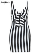 Goth Dark Bandage Mall Gothic Hollow Out szexi ruhák nőknek Grunge Punk csíkos Bodycon miniruha V-nyakú, hát nélküli partiruha