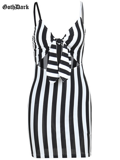 Goth Dark Bandage Mall Gothic Hollow Out szexi ruhák nőknek Grunge Punk csíkos Bodycon miniruha V-nyakú, hát nélküli partiruha