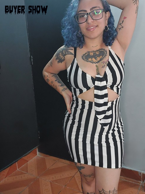Goth Dark Bandage Mall Gothic Hollow Out szexi ruhák nőknek Grunge Punk csíkos Bodycon miniruha V-nyakú, hát nélküli partiruha