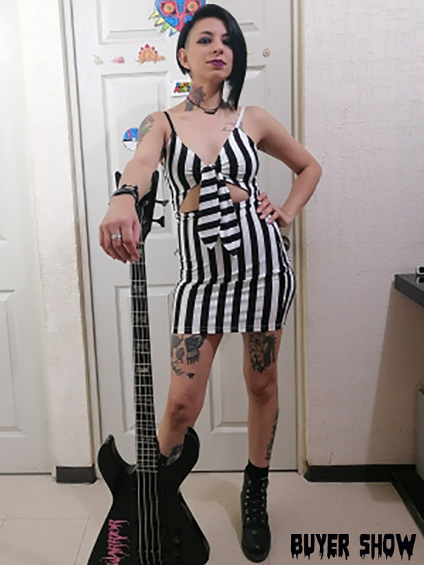 Goth Dark Bandage Mall Gothic Hollow Out szexi ruhák nőknek Grunge Punk csíkos Bodycon miniruha V-nyakú, hát nélküli partiruha