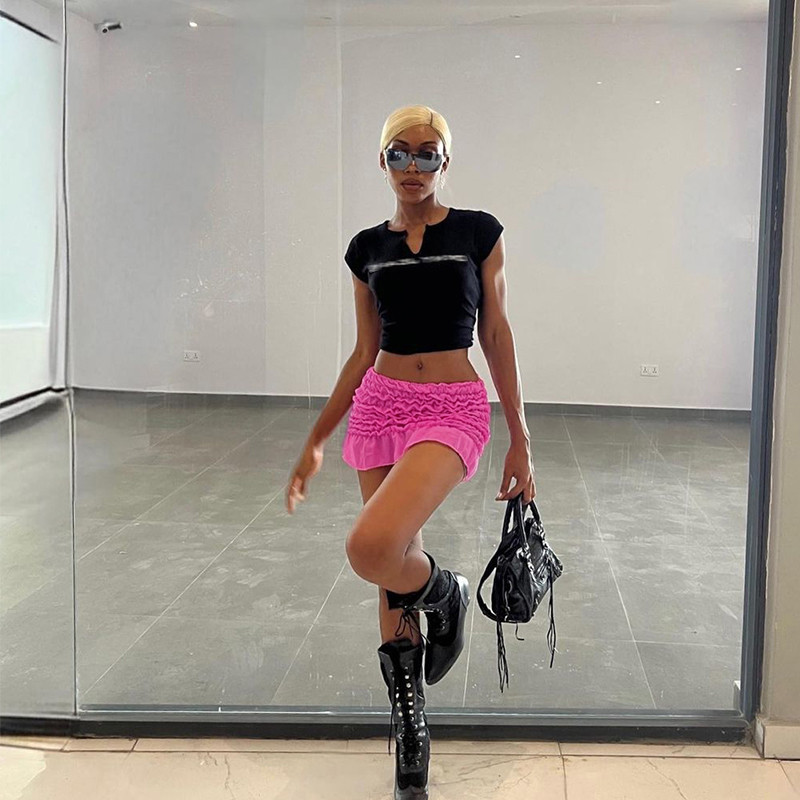 Seksīgi tīklveida, slaidi pieguļoši rozā mini svārki sievietēm elastīgi, zemi auguši, īsi svārki 2023. gada vasaras pludmales brīvdienām, Y2K apģērbi