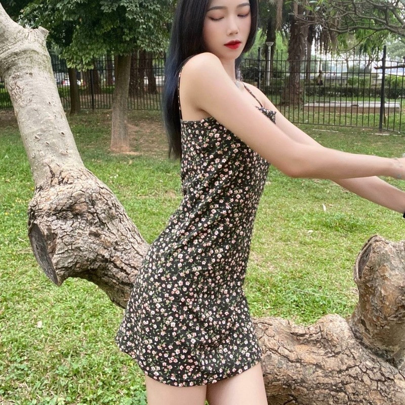 Sieviešu kleita bez piedurknēm, neliela vasaras, slaida, seksīga 3 krāsu, ziedu, retro stila sieviešu ielu apģērbi.