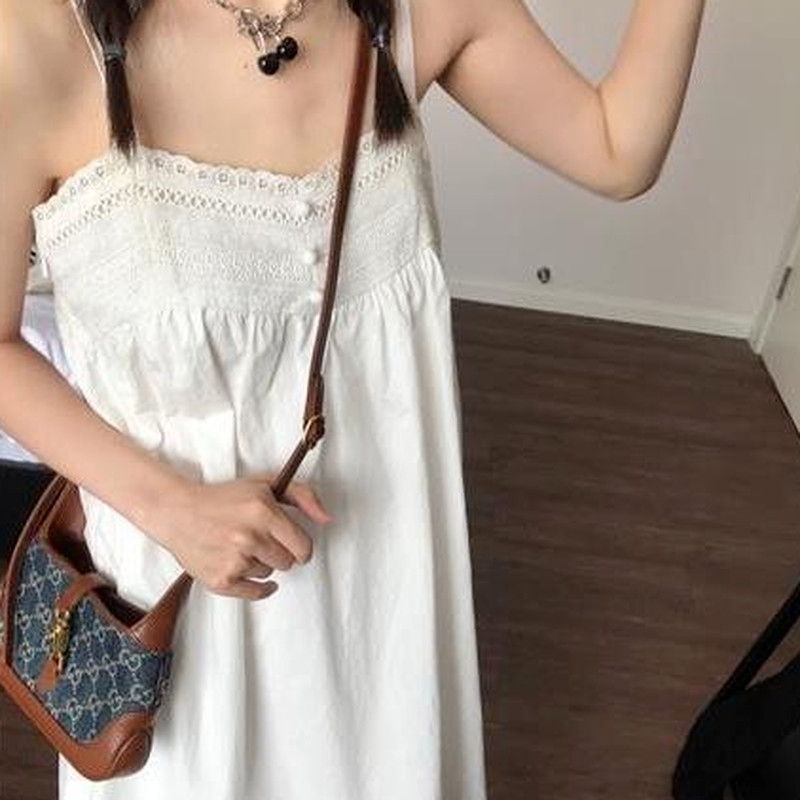 Kleita bez piedurknēm Sievietēm Solids Preppy Beach Holiday Saldas Mežģīnes Korejiešu Stils Vispārpiemērots Vasaras Dizains Mode Jauna A-line Hot Female