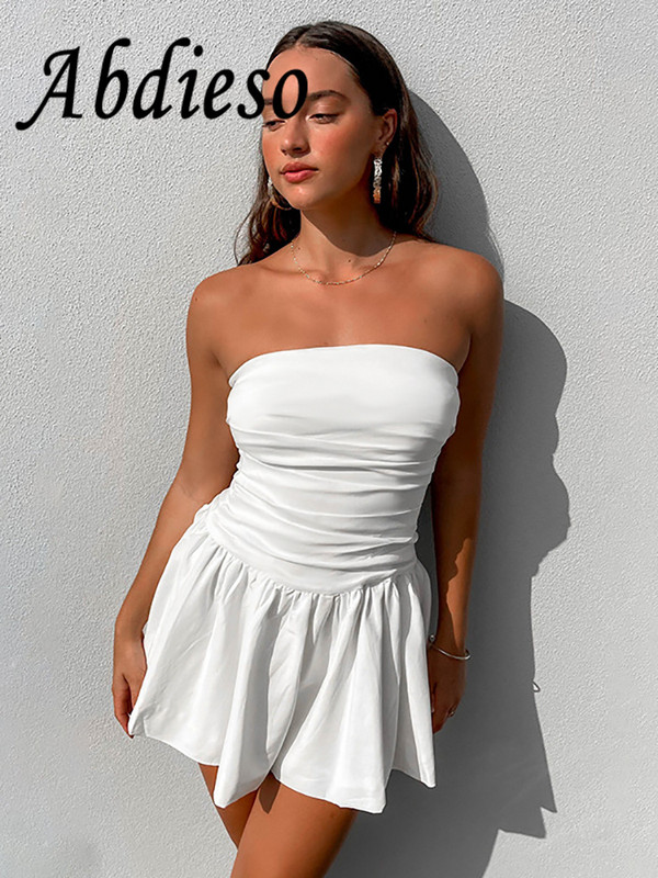 Abdieso 2023 pánt nélküli mini nyári alkalmi parti ruhák női strandruhák fehér divatos elegáns, ujjatlan rövid ruha
