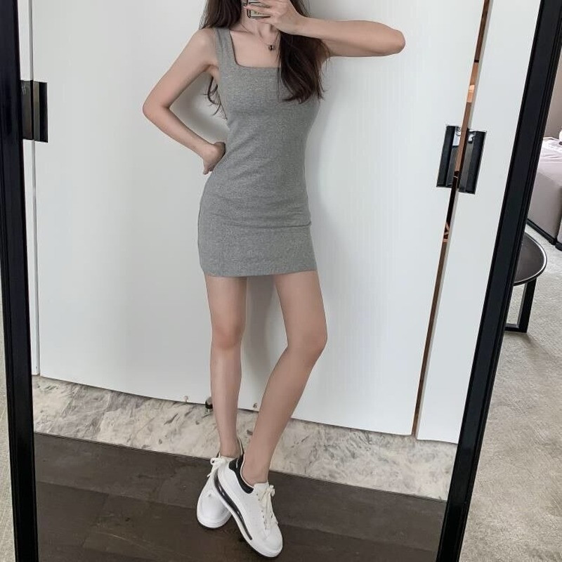 Ženske haljine bez leđa, vruće, elegantne, ležerne, modne, ljetne u korejskom stilu, ženske, seksi, četvrtastog ovratnika, jednostavne, jednobojne, udobne