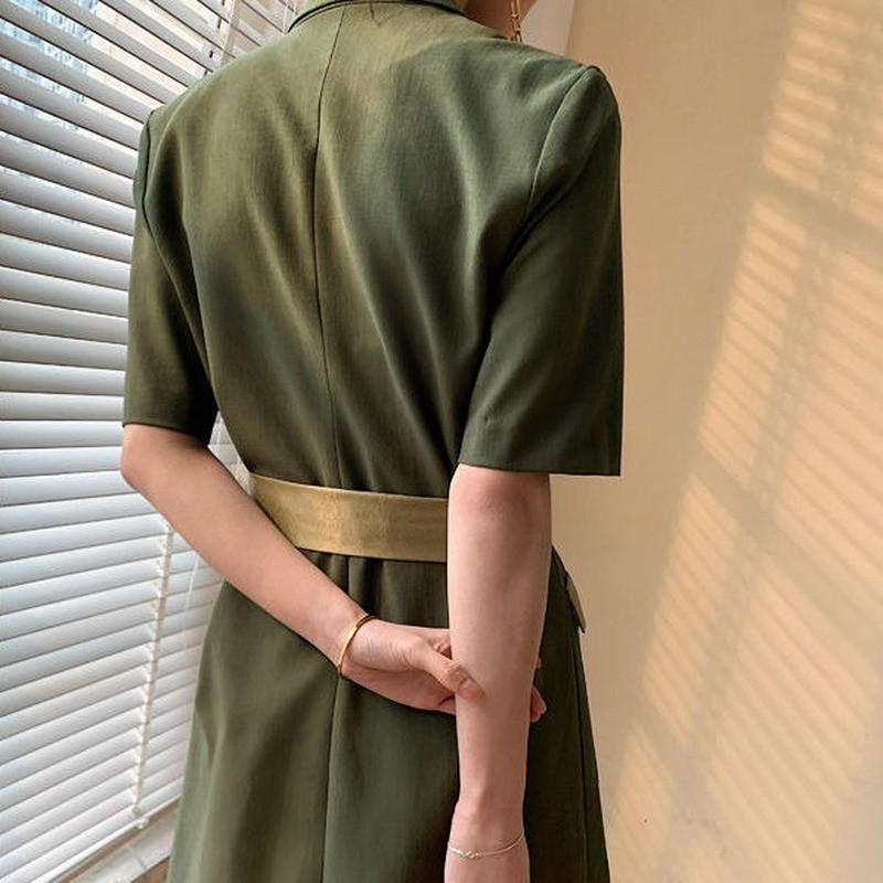 Haljina kratkih rukava Ženska elegantna uredska dama Patchwork Cargo High-street remen Empire Vestidos Notched Mujer Y2k Slobodno vrijeme Trendy