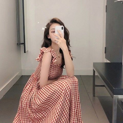 Kleit Naistele Sääre keskosa Armas Naine Suvine Lihtsad Plaidid A-line söödav puuseen Varrukateta Sundress Korea Style Maiden Sweet